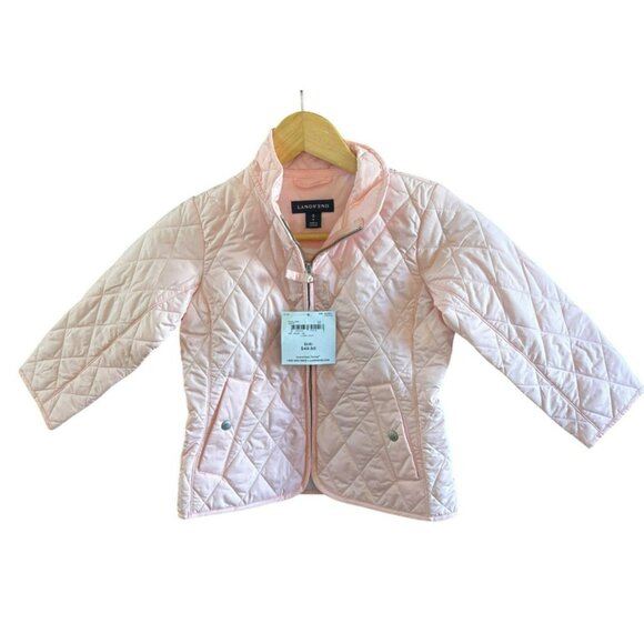 Lands End Girls Quilted Jacket Size 4 Pearl Pink Machine Wash Preppy - Picture 1 of 5